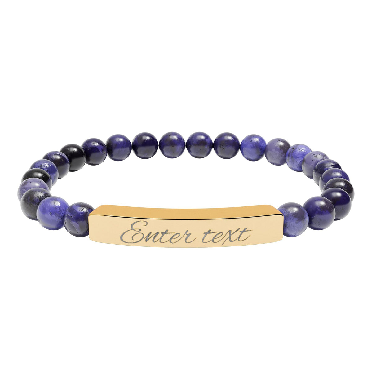 Engraved Natural Stone Stretch Bracelet — Personalized Bar Bead Bracelet - abrandilion