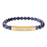 Engraved Natural Stone Stretch Bracelet — Personalized Bar Bead Bracelet - abrandilion