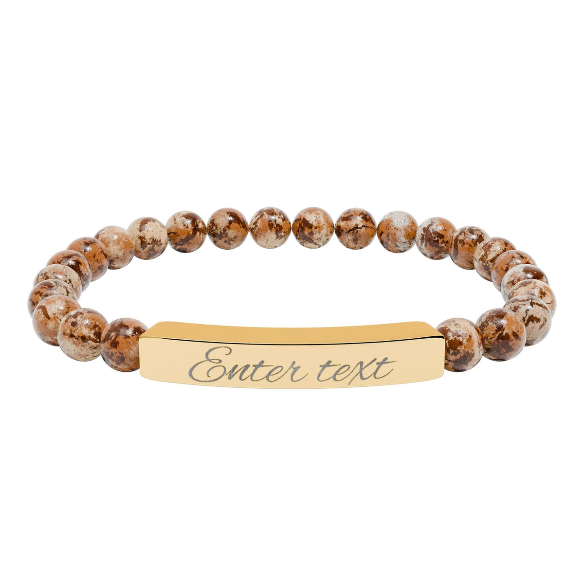 Engraved Natural Stone Stretch Bracelet — Personalized Bar Bead Bracelet - abrandilion