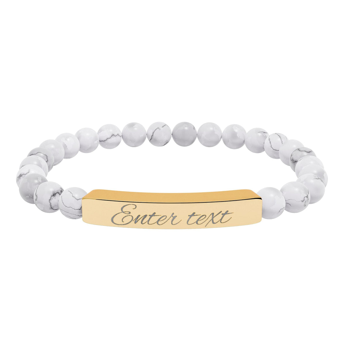 Engraved Natural Stone Stretch Bracelet — Personalized Bar Bead Bracelet - abrandilion