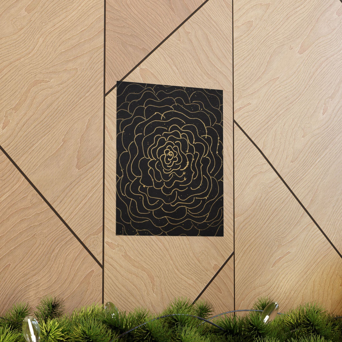 Gold Line "infinite Flower" Matte Poster — Abstract Black Rose Wall Art - abrandilion