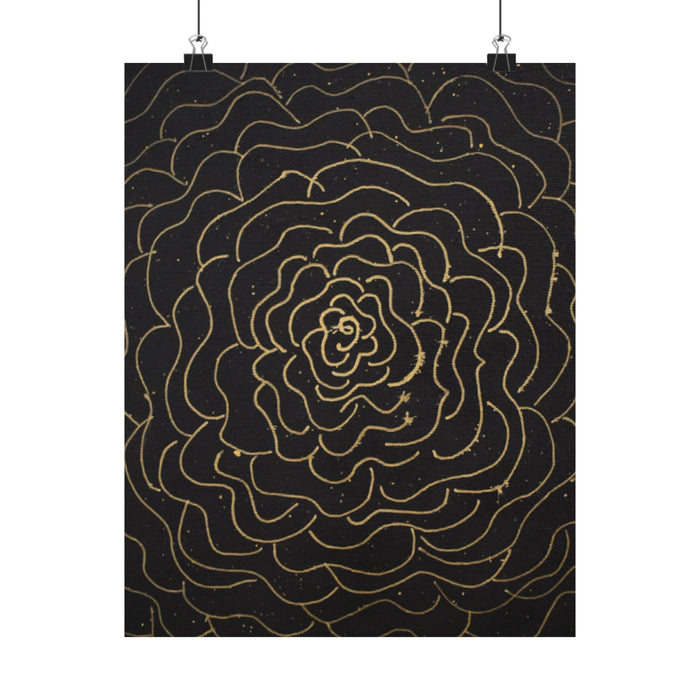 Gold Line "infinite Flower" Matte Poster — Abstract Black Rose Wall Art - abrandilion
