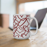 Hand - Drawn Red Hearts Mug | 15oz Ceramic Coffee Cup - abrandilion