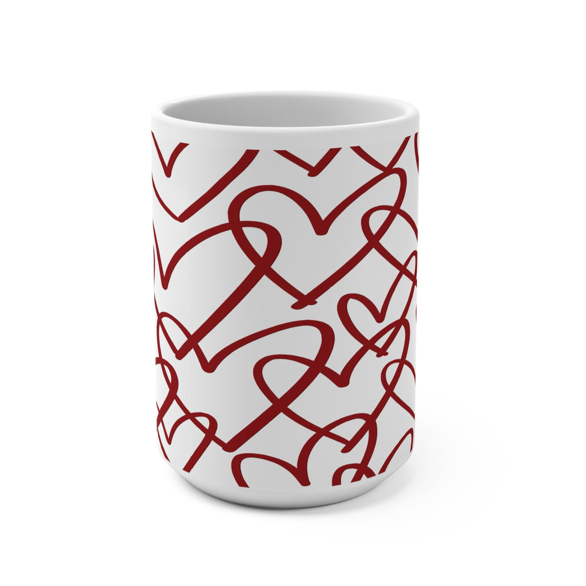 Hand - Drawn Red Hearts Mug | 15oz Ceramic Coffee Cup - abrandilion