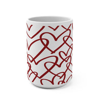 Hand - Drawn Red Hearts Mug | 15oz Ceramic Coffee Cup - abrandilion