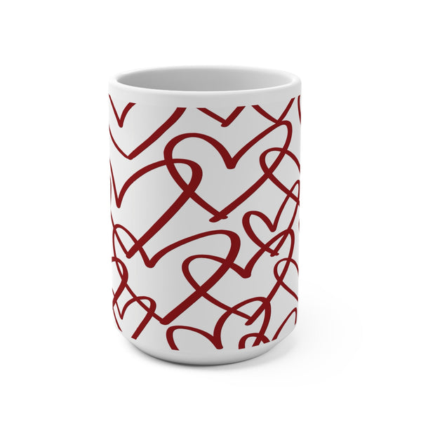 Hand - Drawn Red Hearts Mug | 15oz Ceramic Coffee Cup - abrandilion