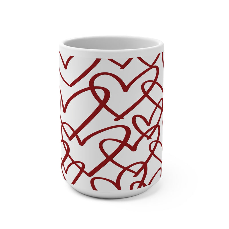 Hand - Drawn Red Hearts Mug | 15oz Ceramic Coffee Cup - abrandilion