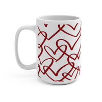 Hand - Drawn Red Hearts Mug | 15oz Ceramic Coffee Cup - abrandilion