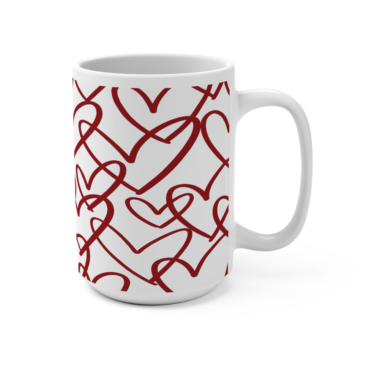 Hand - Drawn Red Hearts Mug | 15oz Ceramic Coffee Cup - abrandilion