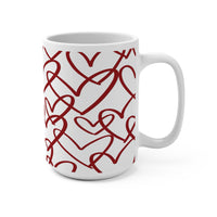 Hand - Drawn Red Hearts Mug | 15oz Ceramic Coffee Cup - abrandilion