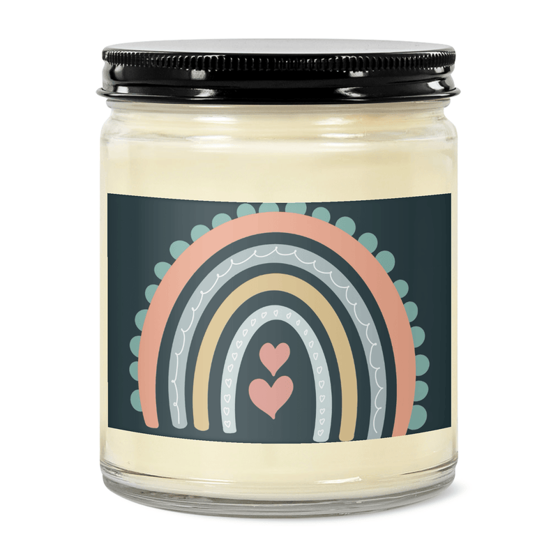 Hand - Illustrated Rainbow Hearts Soy Candle - abrandilion