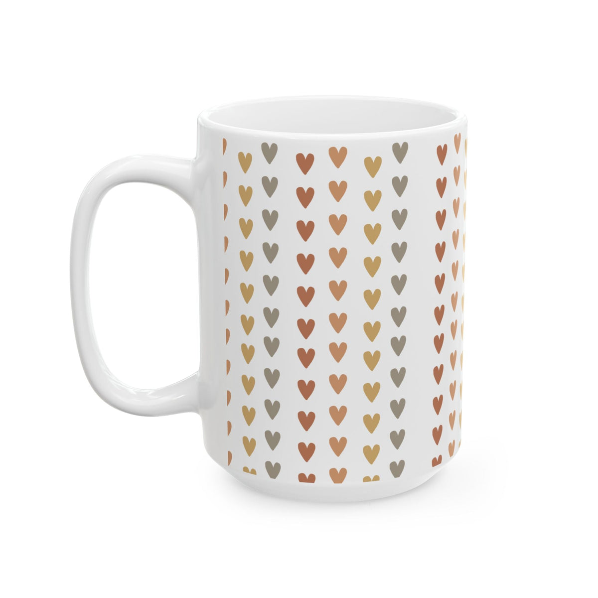 Heart Pattern Ceramic Mug — Neutral Boho Love Coffee Cup (11oz & 15oz) - abrandilion