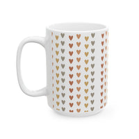Heart Pattern Ceramic Mug — Neutral Boho Love Coffee Cup (11oz & 15oz) - abrandilion