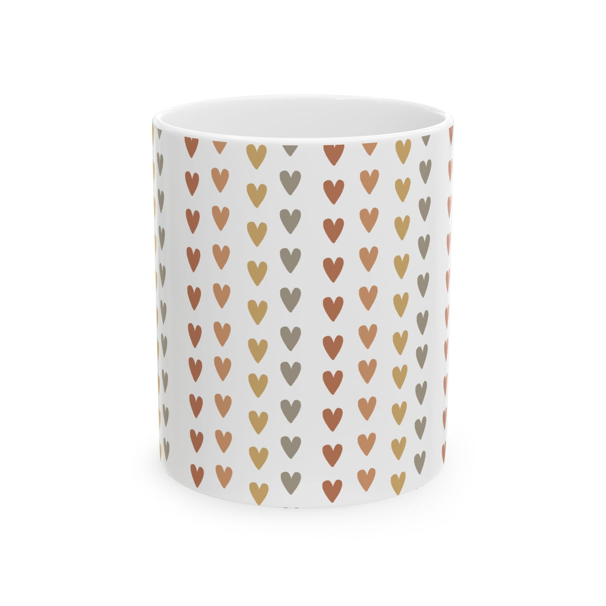 Heart Pattern Ceramic Mug — Neutral Boho Love Coffee Cup (11oz & 15oz) - abrandilion