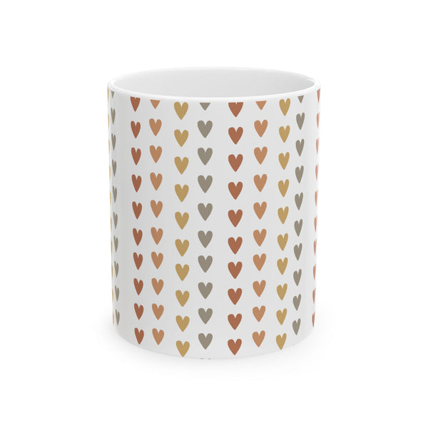 Heart Pattern Ceramic Mug — Neutral Boho Love Coffee Cup (11oz & 15oz) - abrandilion