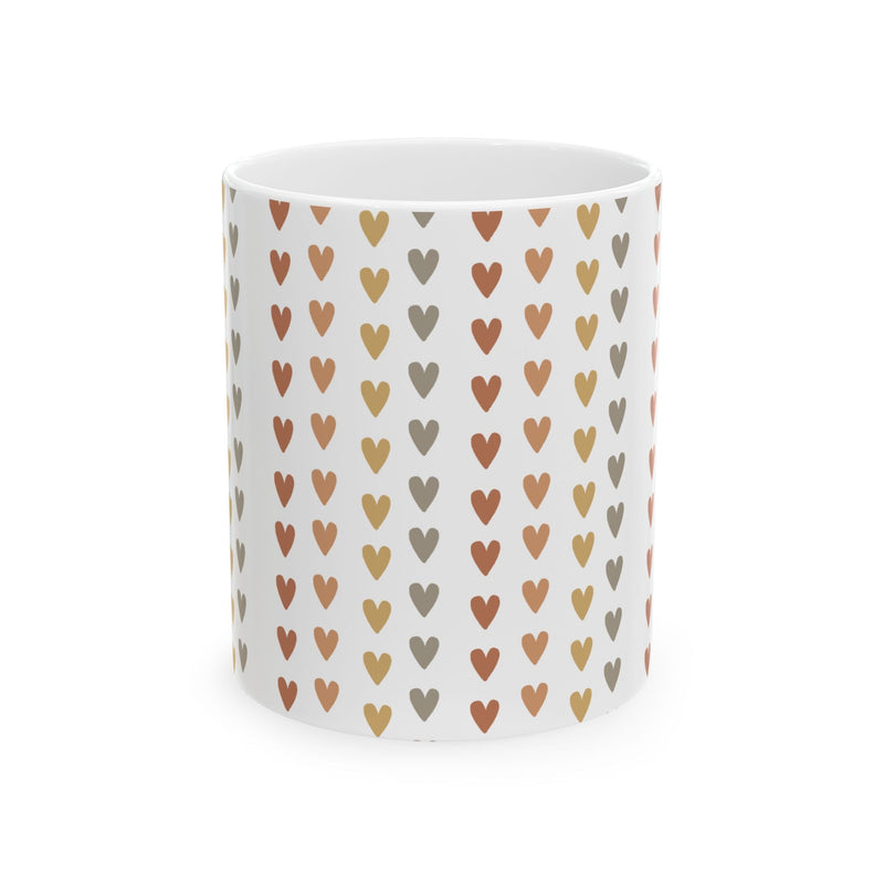 Heart Pattern Ceramic Mug — Neutral Boho Love Coffee Cup (11oz & 15oz) - abrandilion