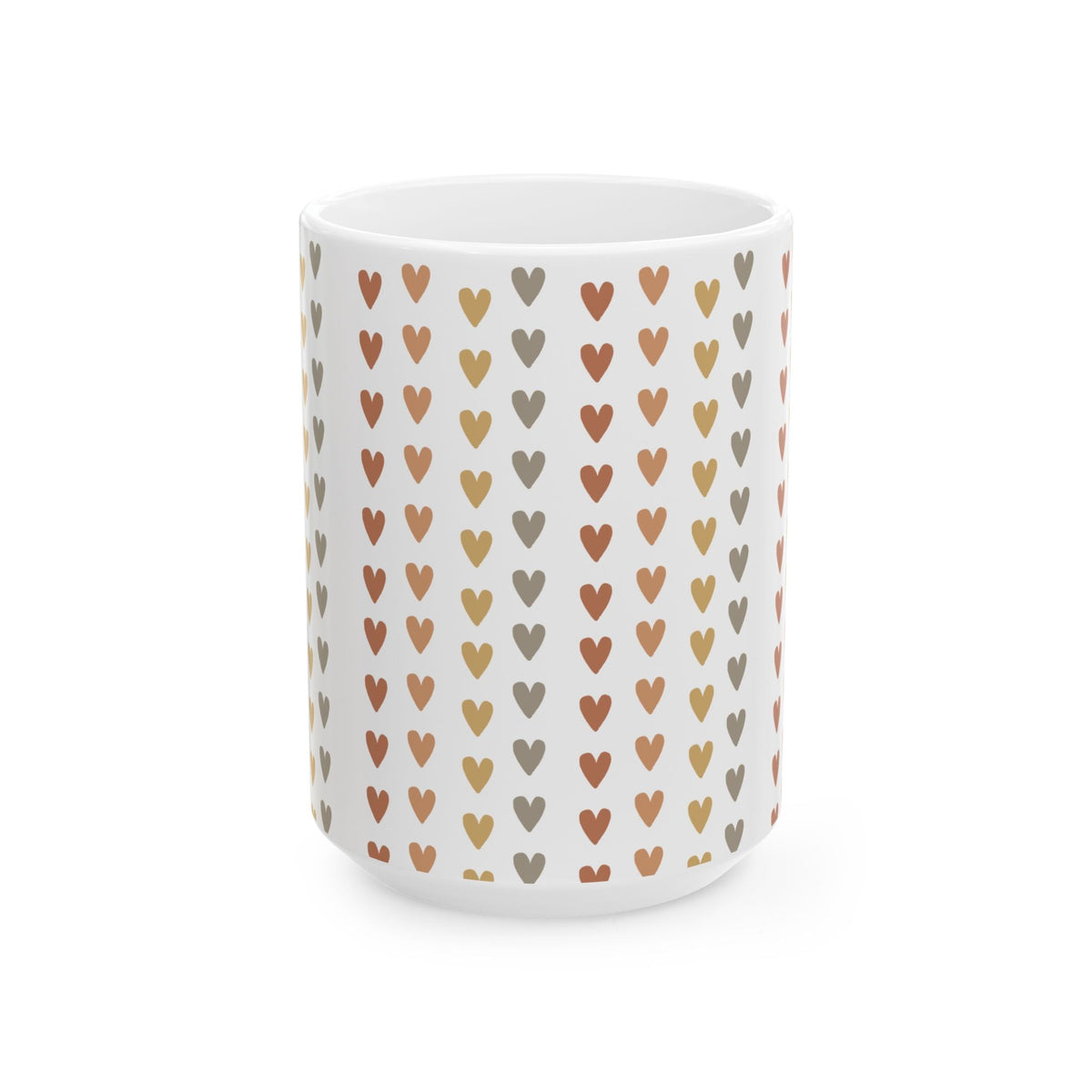 Heart Pattern Ceramic Mug — Neutral Boho Love Coffee Cup (11oz & 15oz) - abrandilion