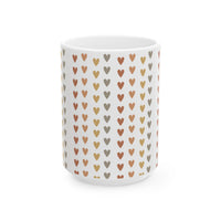 Heart Pattern Ceramic Mug — Neutral Boho Love Coffee Cup (11oz & 15oz) - abrandilion