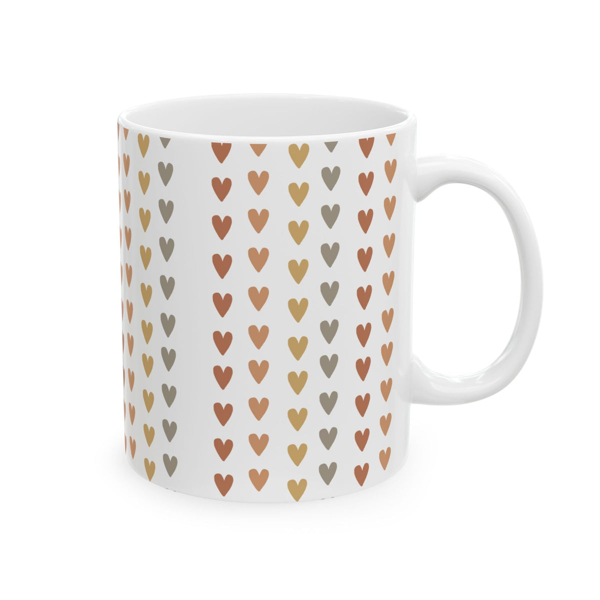 Heart Pattern Ceramic Mug — Neutral Boho Love Coffee Cup (11oz & 15oz) - abrandilion