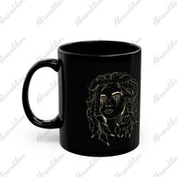 Medusa Black Mug - Elegant Coffee Cup, Greek Mythology Tea Mug, Stylish Ceramic Drinkware, Unique Gift Idea for Mythology Lovers - abrandilion