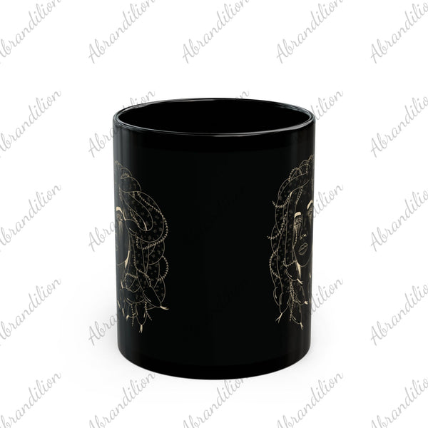 Medusa Black Mug - Elegant Coffee Cup, Greek Mythology Tea Mug, Stylish Ceramic Drinkware, Unique Gift Idea for Mythology Lovers - abrandilion