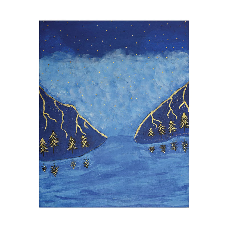 Night Lake Landscape Poster — Blue Mountain Lake Art Print - abrandilion