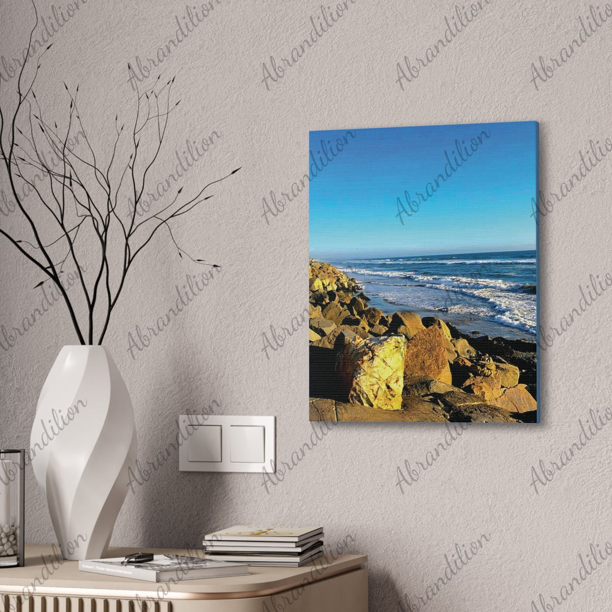 Ocean Rocky Shore Canvas | Coastal Beach Wall Art, Seascape Print - abrandilion