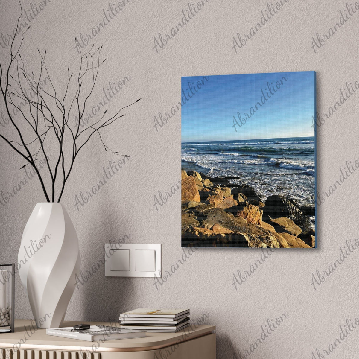 Ocean Waves over Rocky Shore Canvas Stretched 0.75" - abrandilion