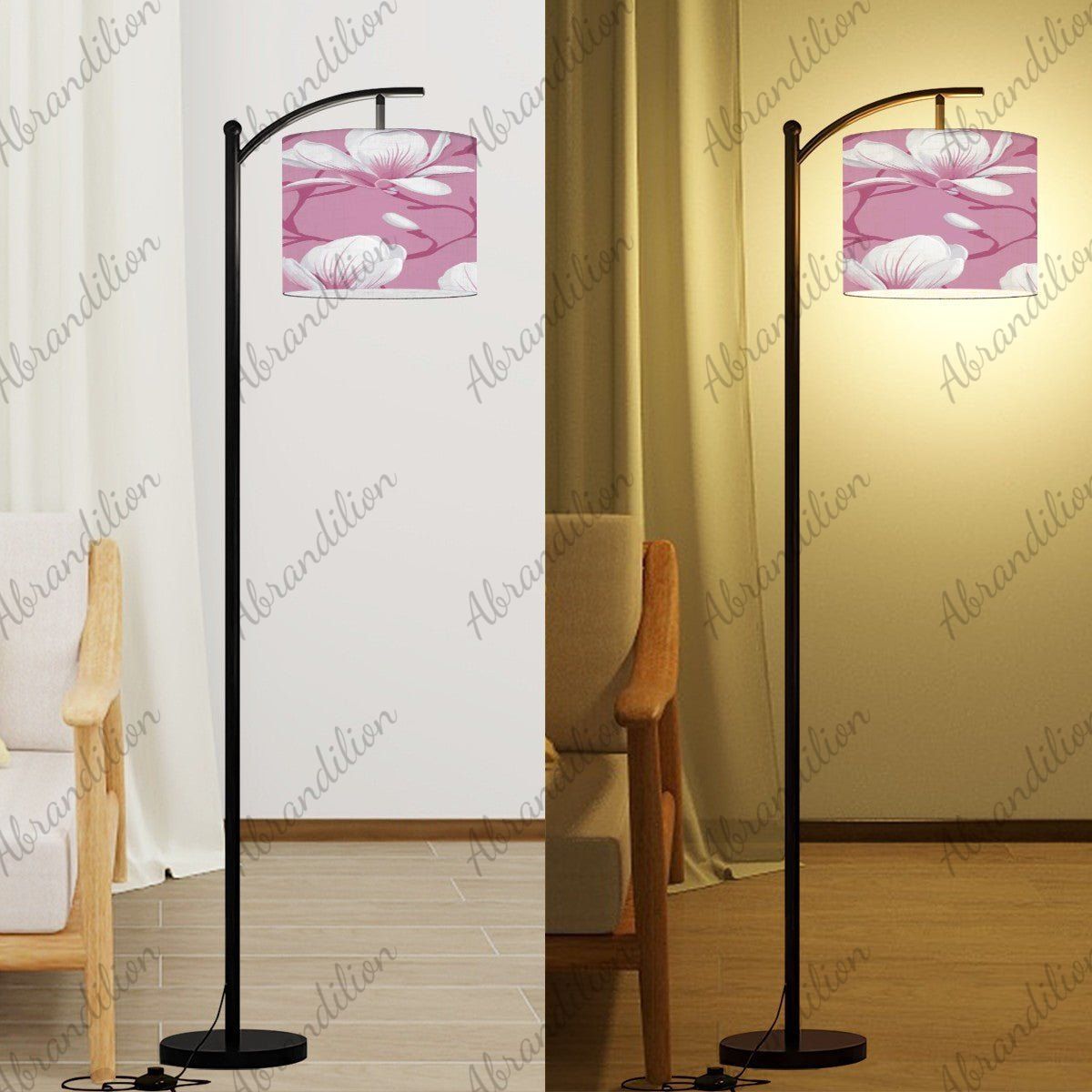 Pink Magnolia Blooms - Arc Floor Lamp (Made in USA) - abrandilion