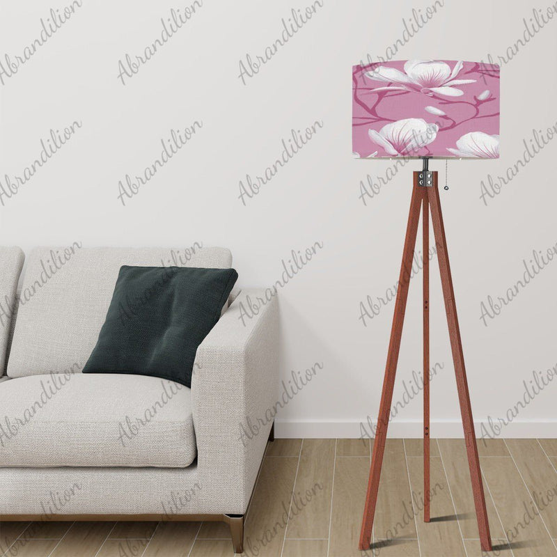 Pink Magnolia Blooms - Tripod Floor Lamp (Made in USA) - abrandilion