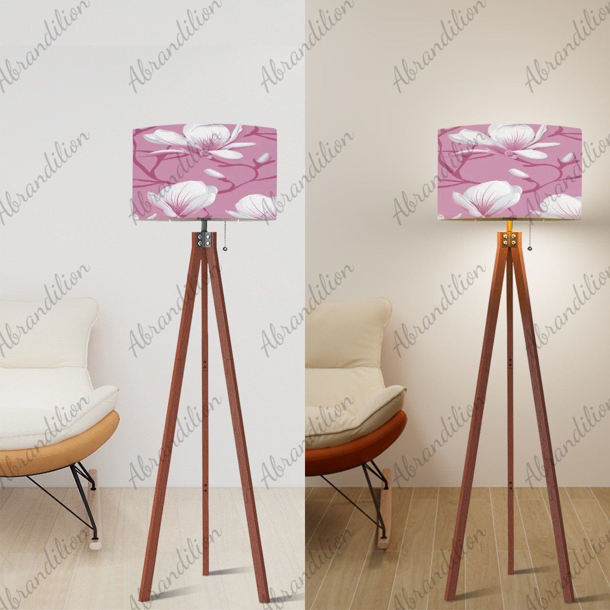 Pink Magnolia Blooms - Tripod Floor Lamp (Made in USA) - abrandilion