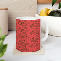Red Magnolia Pattern Ceramic Mug – Floral 11oz & 15oz Coffee Cup - abrandilion