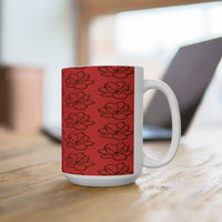 Red Magnolia Pattern Ceramic Mug – Floral 11oz & 15oz Coffee Cup - abrandilion