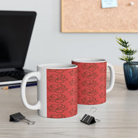 Red Magnolia Pattern Ceramic Mug – Floral 11oz & 15oz Coffee Cup - abrandilion