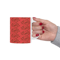 Red Magnolia Pattern Ceramic Mug – Floral 11oz & 15oz Coffee Cup - abrandilion