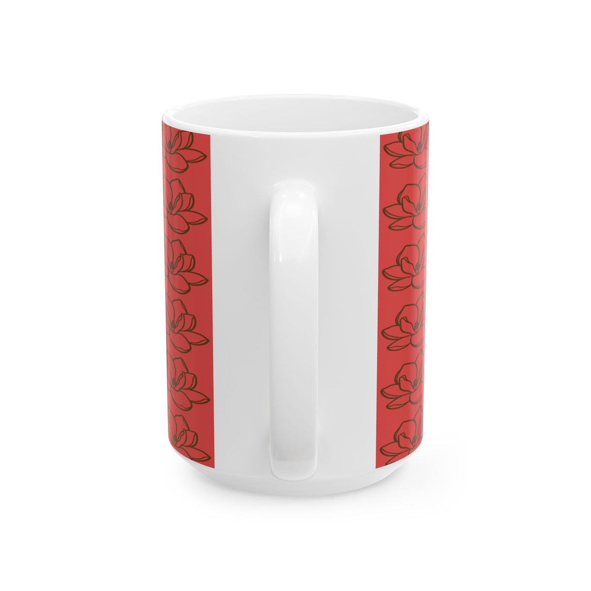 Red Magnolia Pattern Ceramic Mug – Floral 11oz & 15oz Coffee Cup - abrandilion