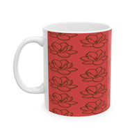 Red Magnolia Pattern Ceramic Mug – Floral 11oz & 15oz Coffee Cup - abrandilion