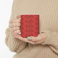 Red Magnolia Pattern Ceramic Mug – Floral 11oz & 15oz Coffee Cup - abrandilion