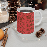 Red Magnolia Pattern Ceramic Mug – Floral 11oz & 15oz Coffee Cup - abrandilion