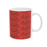 Red Magnolia Pattern Ceramic Mug – Floral 11oz & 15oz Coffee Cup - abrandilion