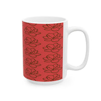 Red Magnolia Pattern Ceramic Mug – Floral 11oz & 15oz Coffee Cup - abrandilion