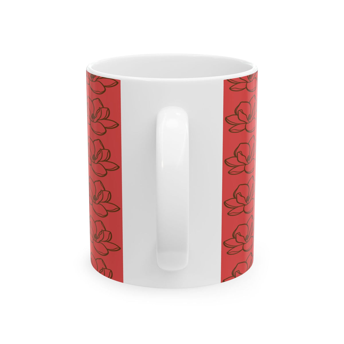 Red Magnolia Pattern Ceramic Mug – Floral 11oz & 15oz Coffee Cup - abrandilion