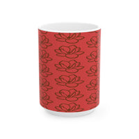 Red Magnolia Pattern Ceramic Mug – Floral 11oz & 15oz Coffee Cup - abrandilion