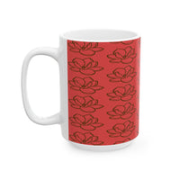 Red Magnolia Pattern Ceramic Mug – Floral 11oz & 15oz Coffee Cup - abrandilion