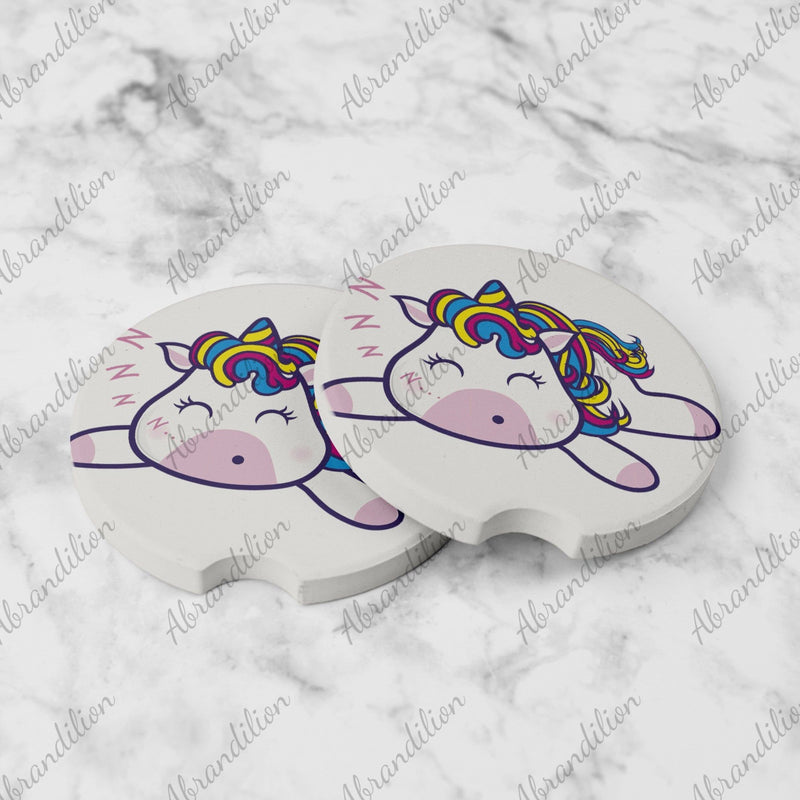 Sleepy Unicorn Car Coasters | Set of 2 - abrandilion