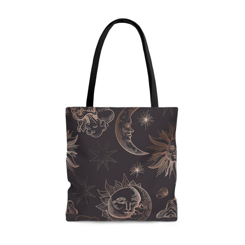 Black Celestial Tote Bag | Sun | Moon | Boxed Corners - abrandilion