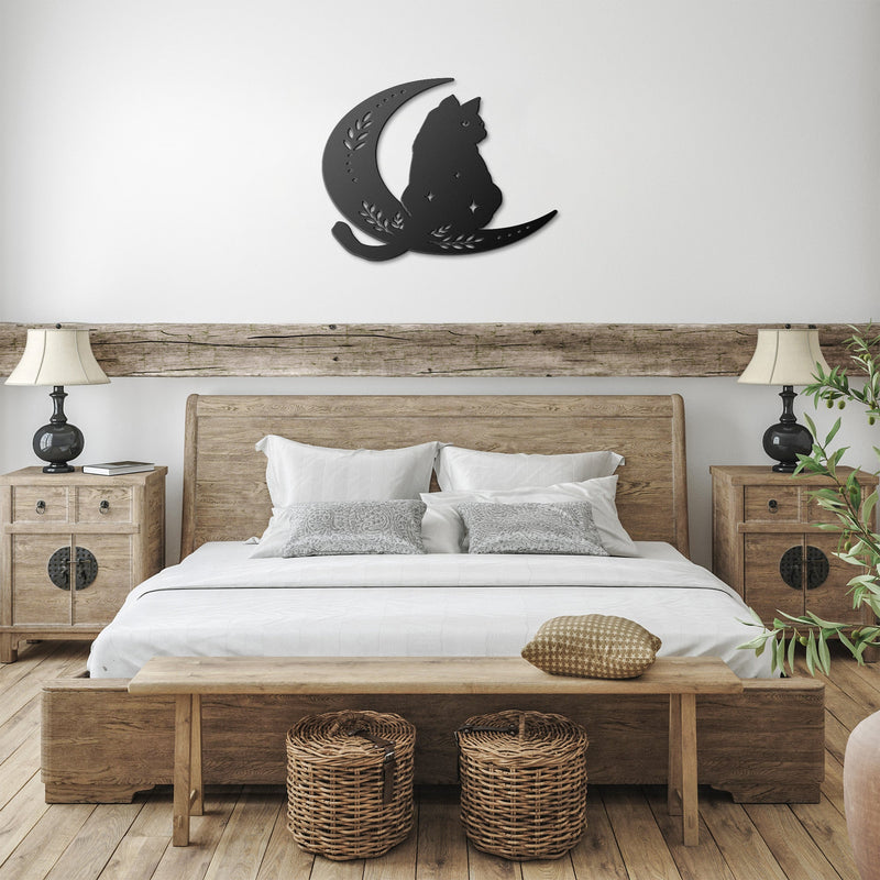 Cat Sitting on Moon | Wall Art | Crescent Moon - abrandilion