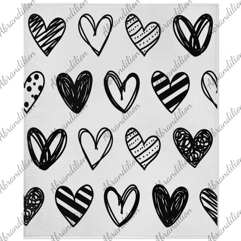 Hearts Minky Blanket | Black and White - abrandilion