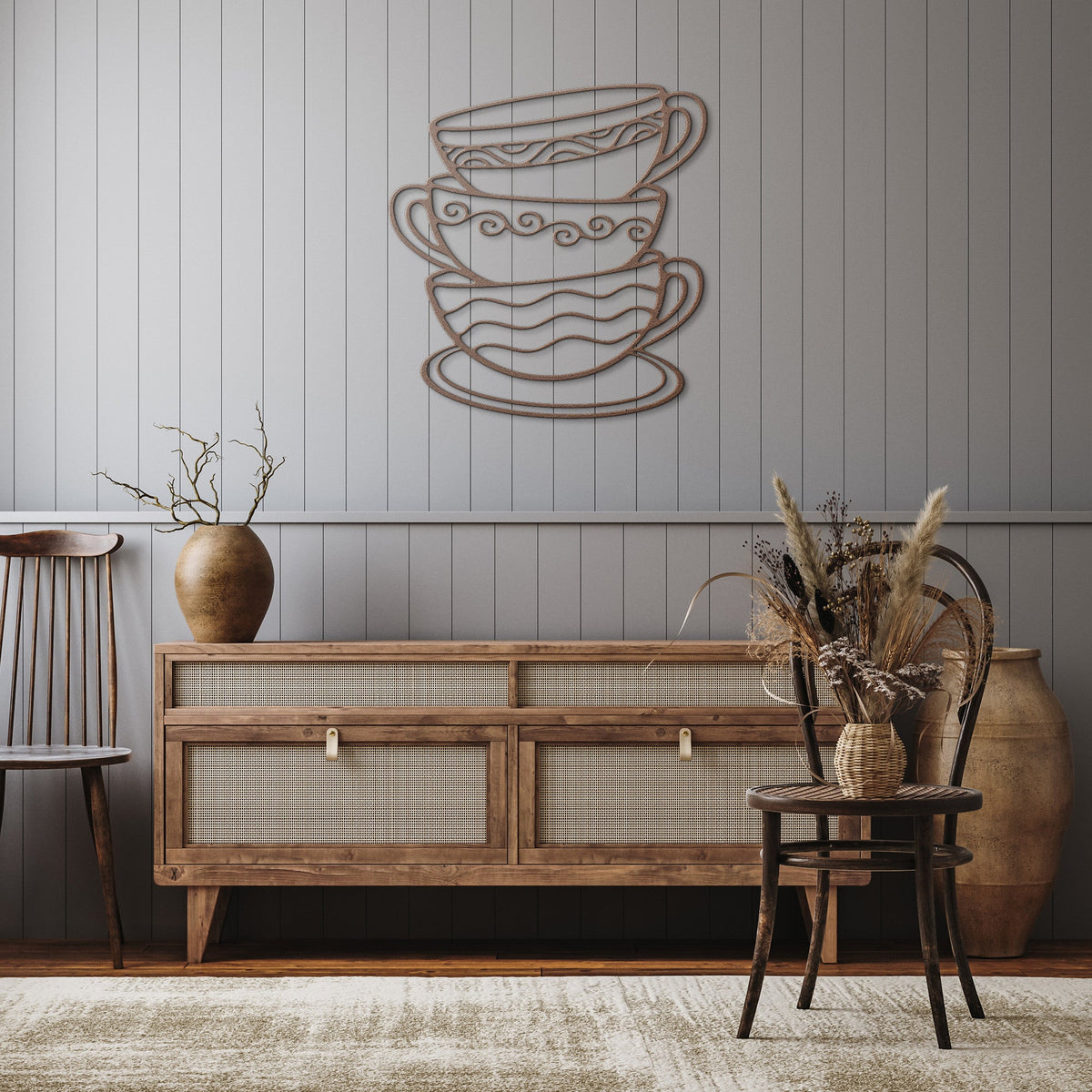 Stacked Tea Cups | Metal Wall Art - abrandilion